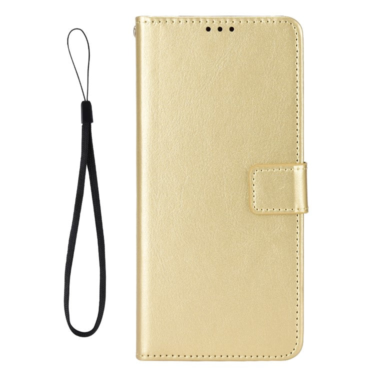 For Motorola Moto G15 4G / G15 Power 4G Case Crazy Horse Texture PU Leather Phone Wallet Cover - Gold