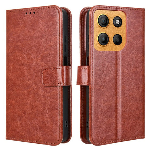 For Motorola Moto G15 4G / G15 Power 4G Case Crazy Horse Texture PU Leather Phone Wallet Cover - Brown