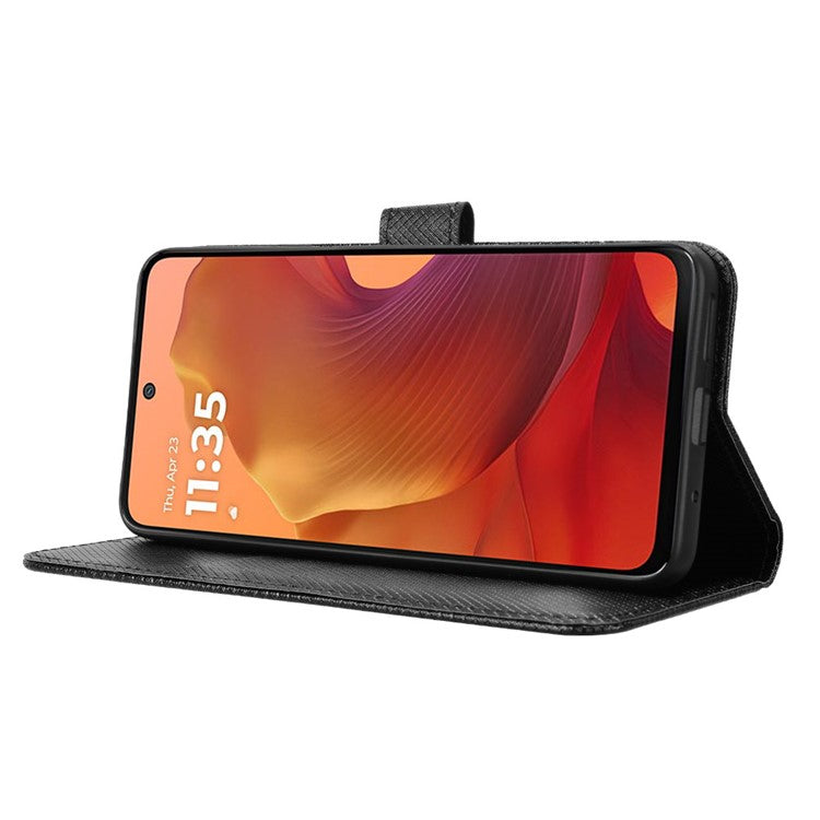 For Motorola Moto G15 4G / G15 Power 4G Case PU Leather Diamond Texture Wallet Phone Cover - Black