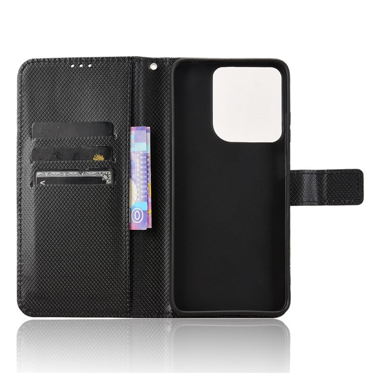 For Motorola Moto G15 4G / G15 Power 4G Case PU Leather Diamond Texture Wallet Phone Cover - Black