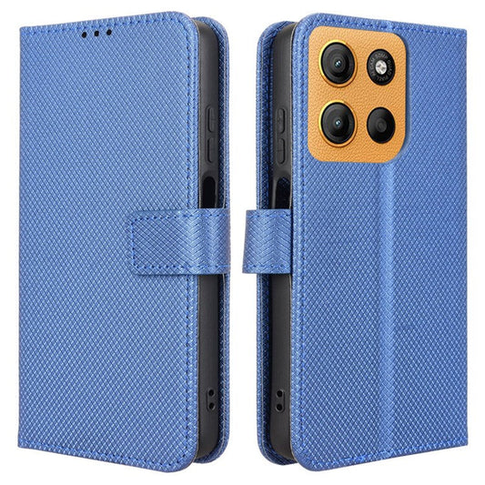 For Motorola Moto G15 4G / G15 Power 4G Case PU Leather Diamond Texture Wallet Phone Cover - Blue