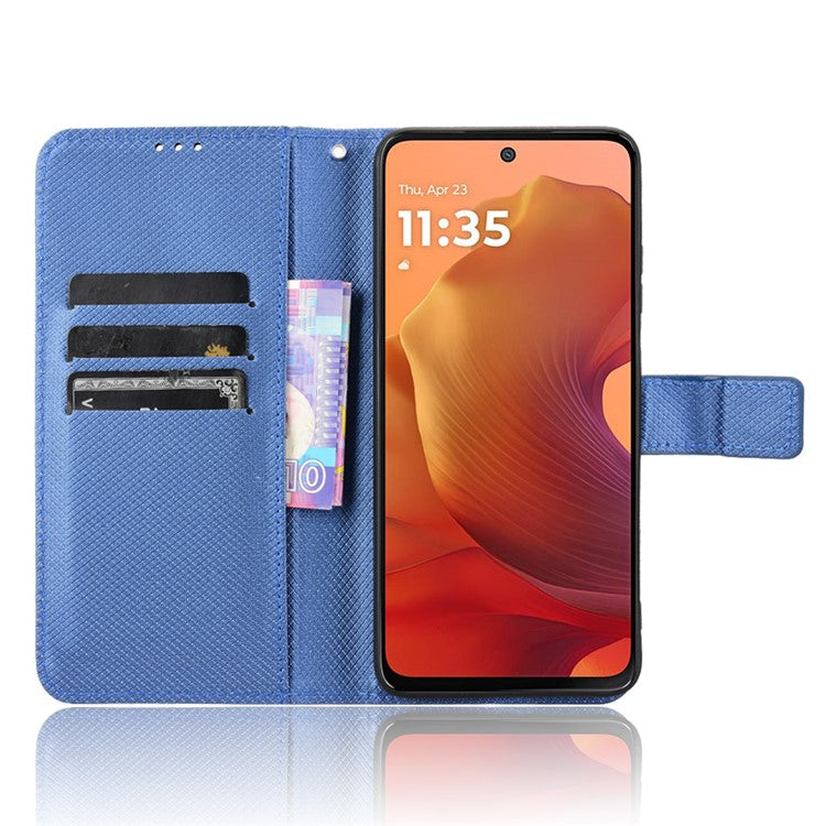 For Motorola Moto G15 4G / G15 Power 4G Case PU Leather Diamond Texture Wallet Phone Cover - Blue