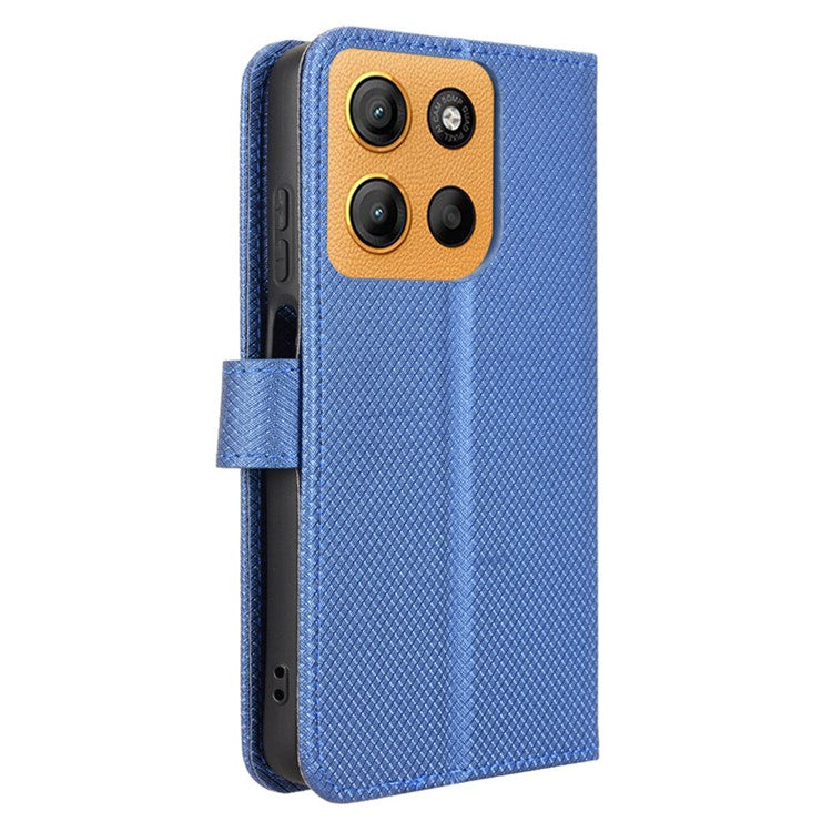 For Motorola Moto G15 4G / G15 Power 4G Case PU Leather Diamond Texture Wallet Phone Cover - Blue