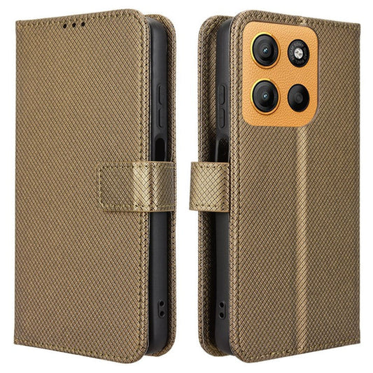 For Motorola Moto G15 4G / G15 Power 4G Case PU Leather Diamond Texture Wallet Phone Cover - Brown