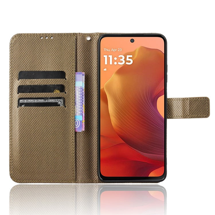 For Motorola Moto G15 4G / G15 Power 4G Case PU Leather Diamond Texture Wallet Phone Cover - Brown