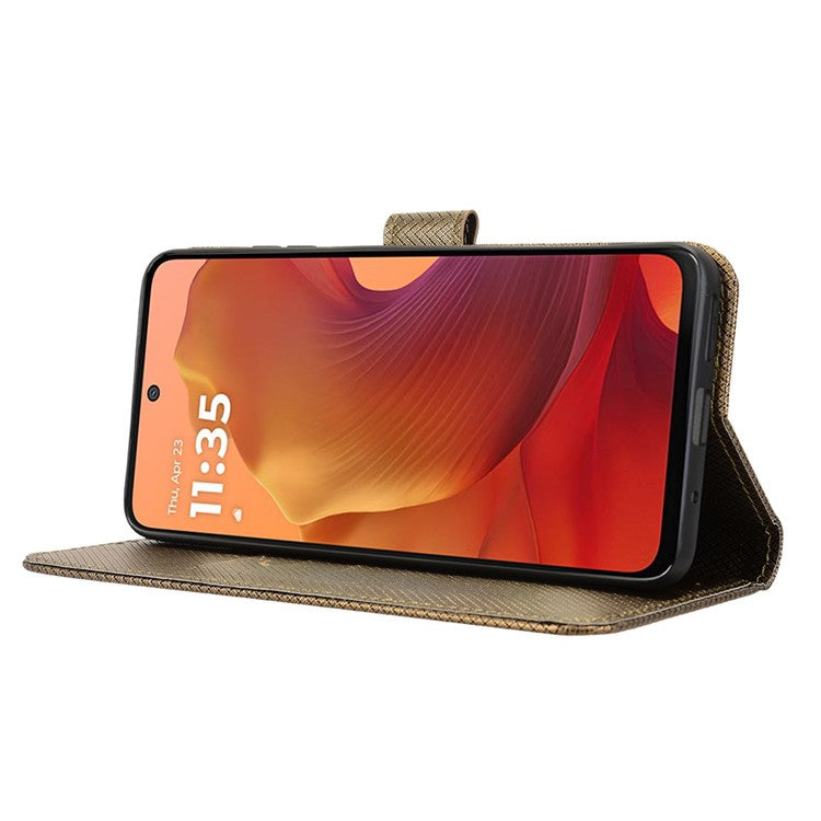 For Motorola Moto G15 4G / G15 Power 4G Case PU Leather Diamond Texture Wallet Phone Cover - Brown