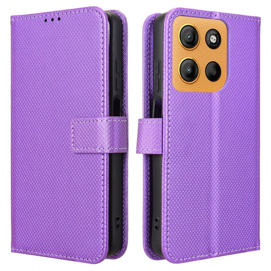 For Motorola Moto G15 4G / G15 Power 4G Case PU Leather Diamond Texture Wallet Phone Cover - Purple