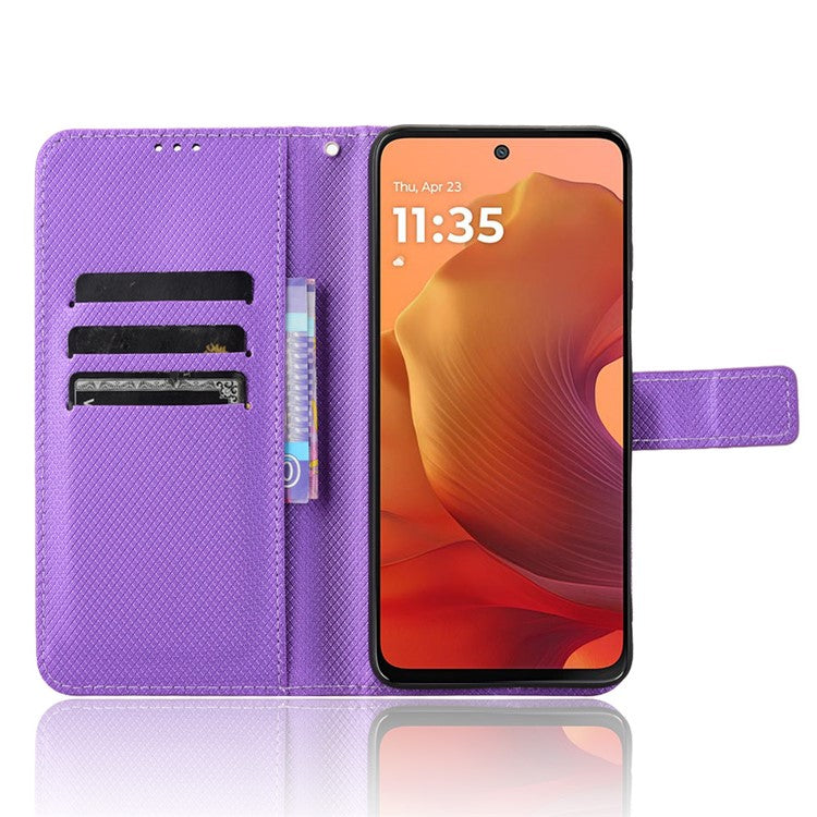 For Motorola Moto G15 4G / G15 Power 4G Case PU Leather Diamond Texture Wallet Phone Cover - Purple