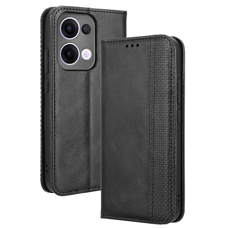 For Oppo Reno13 5G (Global) Leather Case Wallet Stand Retro Texture Phone Cover - Black