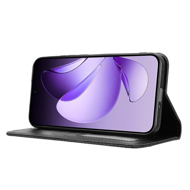 For Oppo Reno13 5G (Global) Leather Case Wallet Stand Retro Texture Phone Cover - Black