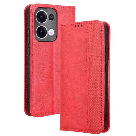 For Oppo Reno13 5G (Global) Leather Case Wallet Stand Retro Texture Phone Cover - Red