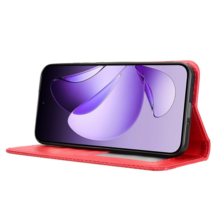 For Oppo Reno13 5G (Global) Leather Case Wallet Stand Retro Texture Phone Cover - Red
