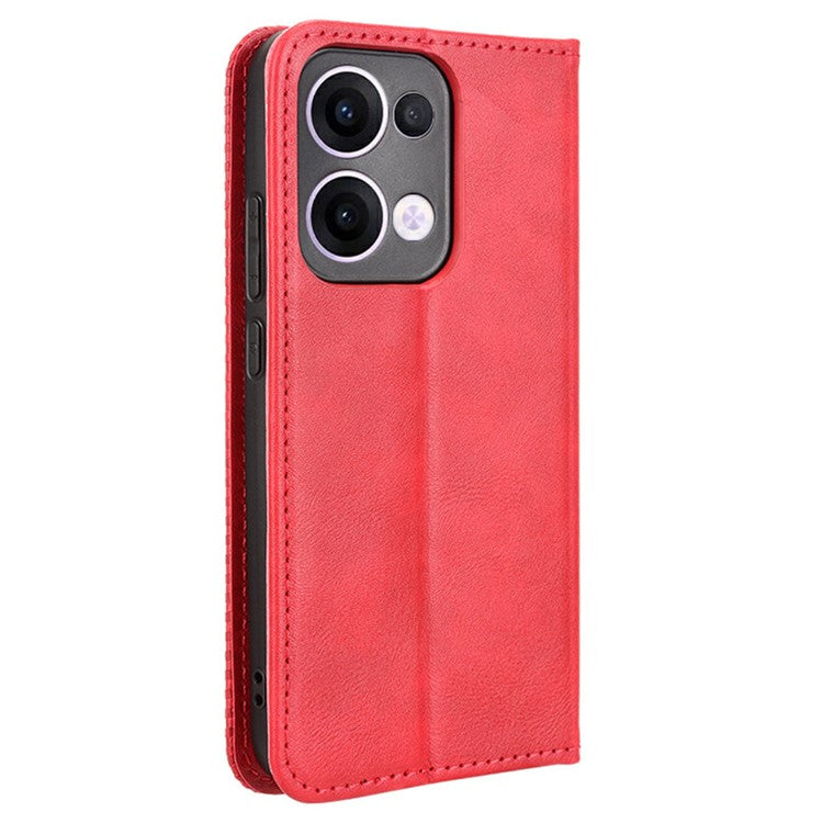 For Oppo Reno13 5G (Global) Leather Case Wallet Stand Retro Texture Phone Cover - Red