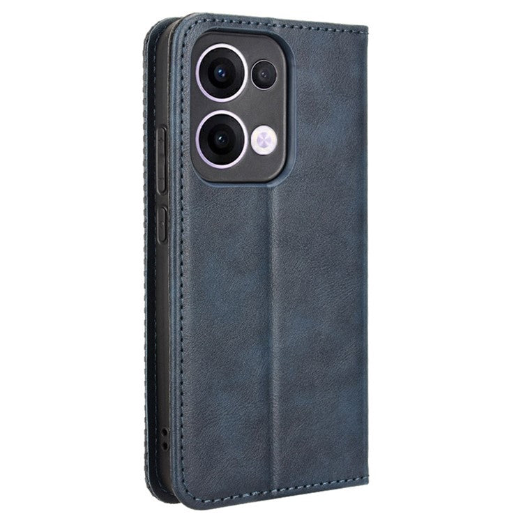 For Oppo Reno13 5G (Global) Leather Case Wallet Stand Retro Texture Phone Cover - Blue