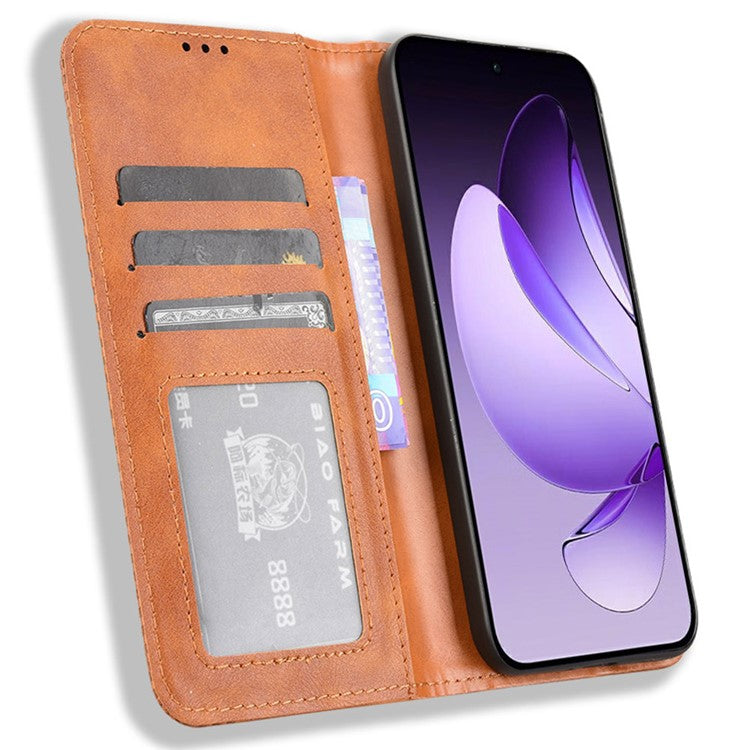 For Oppo Reno13 5G (Global) Leather Case Wallet Stand Retro Texture Phone Cover - Brown