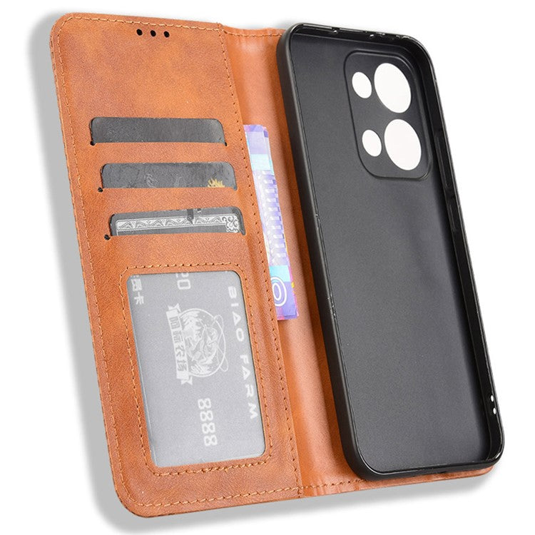 For Oppo Reno13 5G (Global) Leather Case Wallet Stand Retro Texture Phone Cover - Brown
