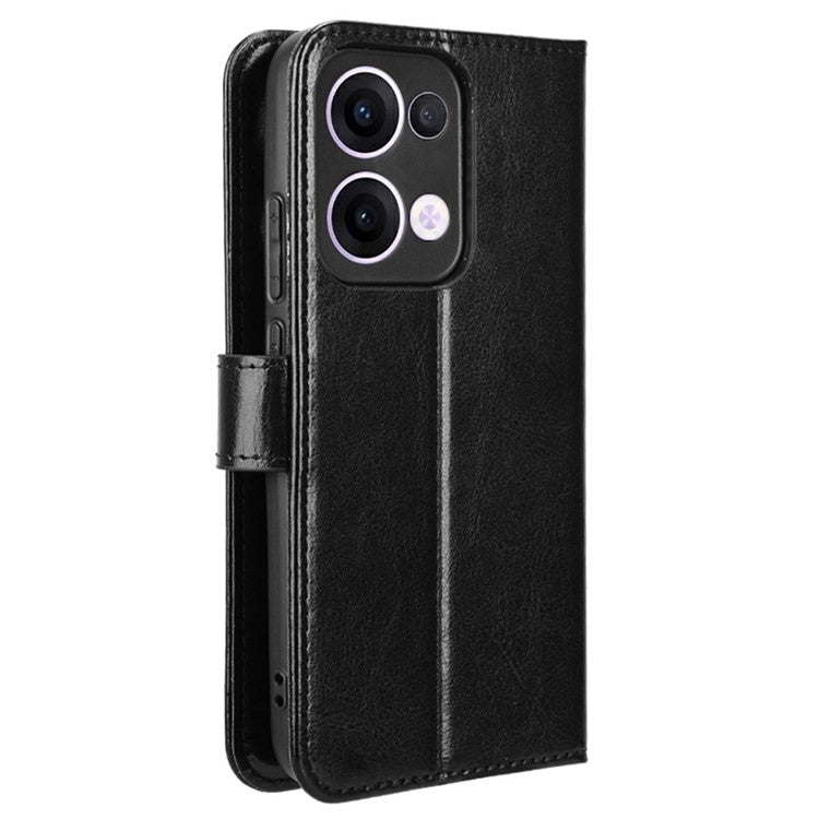 For Oppo Reno13 5G (Global) Case Crazy Horse Texture PU Leather Phone Wallet Cover - Black