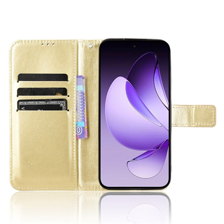For Oppo Reno13 5G (Global) Case Crazy Horse Texture PU Leather Phone Wallet Cover - Gold
