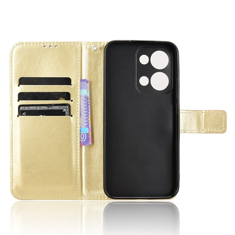 For Oppo Reno13 5G (Global) Case Crazy Horse Texture PU Leather Phone Wallet Cover - Gold