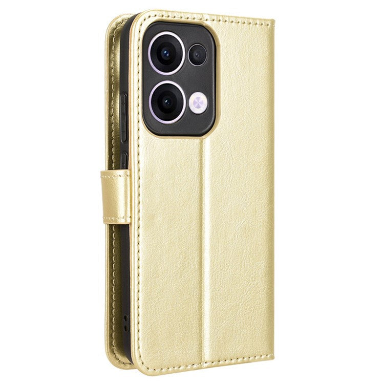 For Oppo Reno13 5G (Global) Case Crazy Horse Texture PU Leather Phone Wallet Cover - Gold