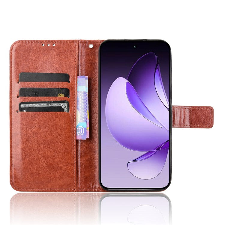 For Oppo Reno13 5G (Global) Case Crazy Horse Texture PU Leather Phone Wallet Cover - Brown