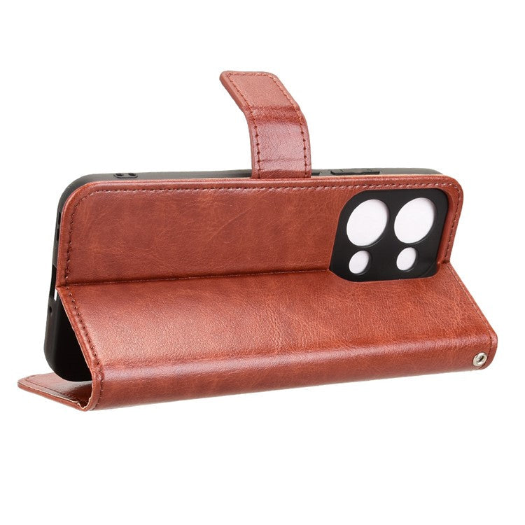 For Oppo Reno13 5G (Global) Case Crazy Horse Texture PU Leather Phone Wallet Cover - Brown