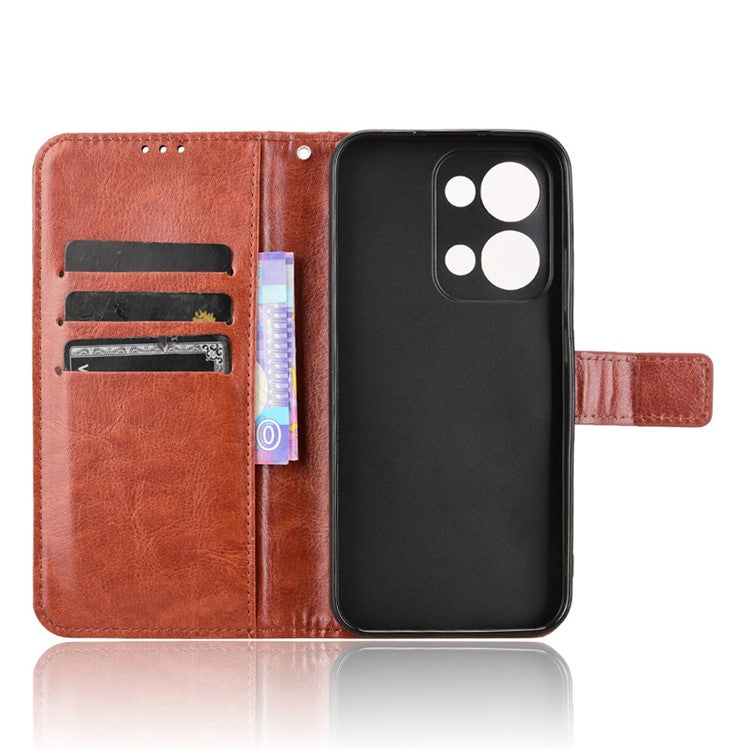 For Oppo Reno13 5G (Global) Case Crazy Horse Texture PU Leather Phone Wallet Cover - Brown