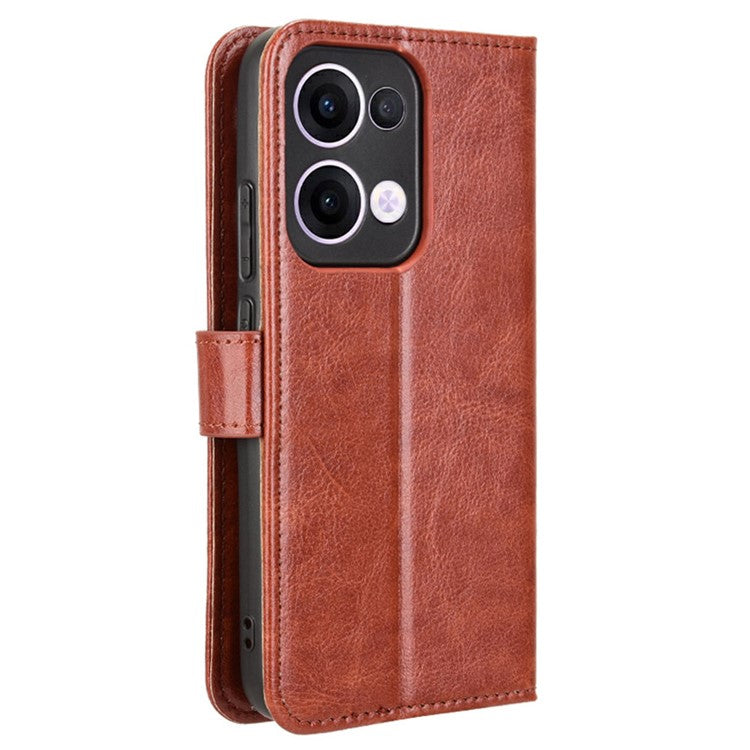 For Oppo Reno13 5G (Global) Case Crazy Horse Texture PU Leather Phone Wallet Cover - Brown