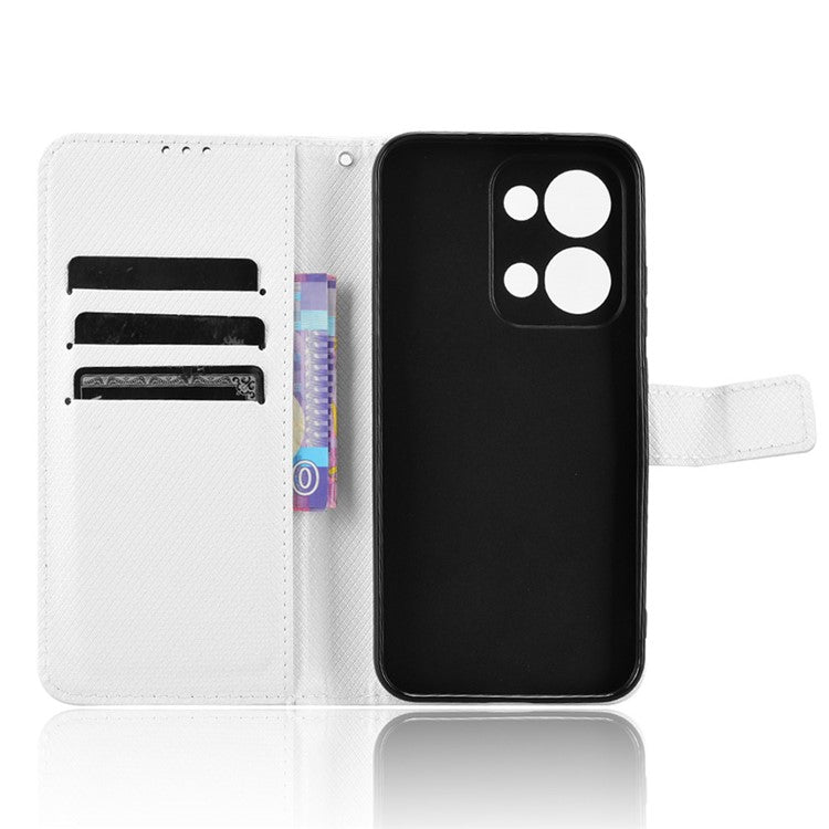 For Oppo Reno13 5G (Global) Case PU Leather Diamond Texture Wallet Phone Cover - White