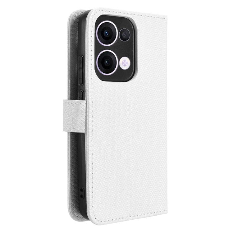 For Oppo Reno13 5G (Global) Case PU Leather Diamond Texture Wallet Phone Cover - White