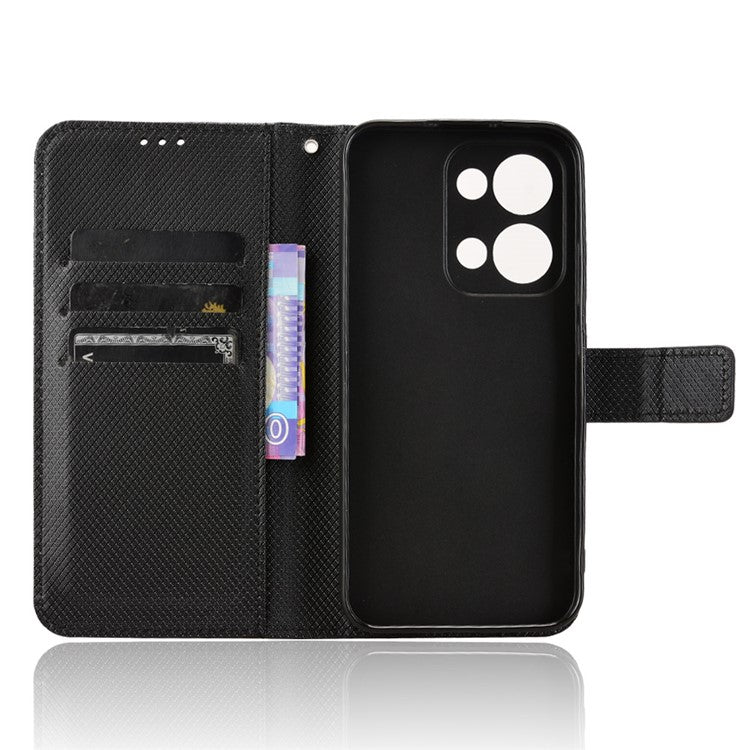 For Oppo Reno13 5G (Global) Case PU Leather Diamond Texture Wallet Phone Cover - Black