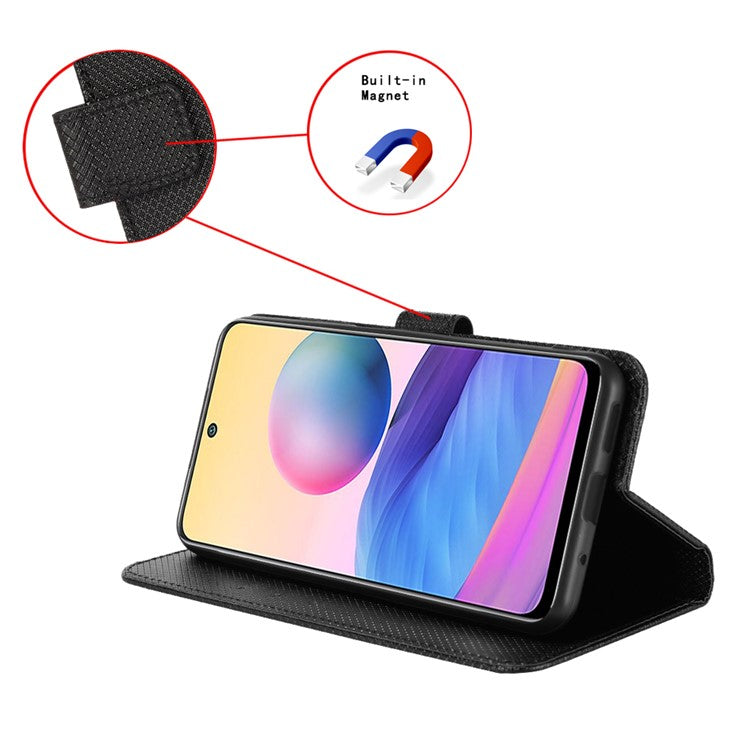 For Oppo Reno13 5G (Global) Case PU Leather Diamond Texture Wallet Phone Cover - Black