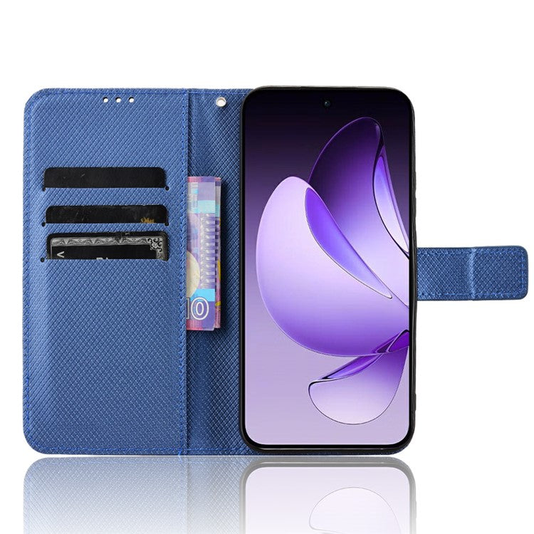 For Oppo Reno13 5G (Global) Case PU Leather Diamond Texture Wallet Phone Cover - Blue