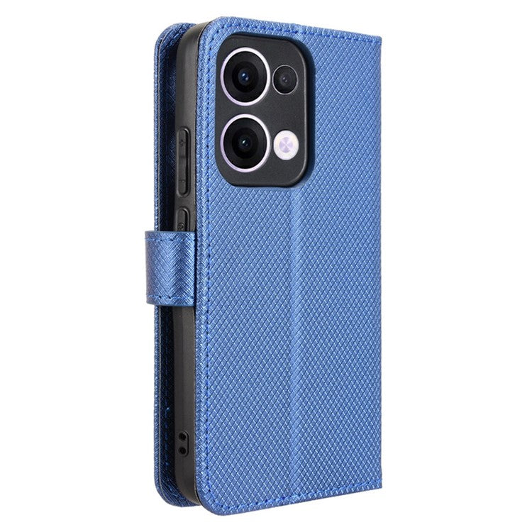 For Oppo Reno13 5G (Global) Case PU Leather Diamond Texture Wallet Phone Cover - Blue
