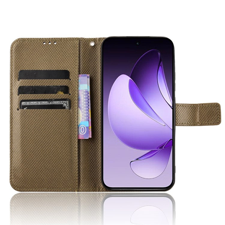 For Oppo Reno13 5G (Global) Case PU Leather Diamond Texture Wallet Phone Cover - Brown