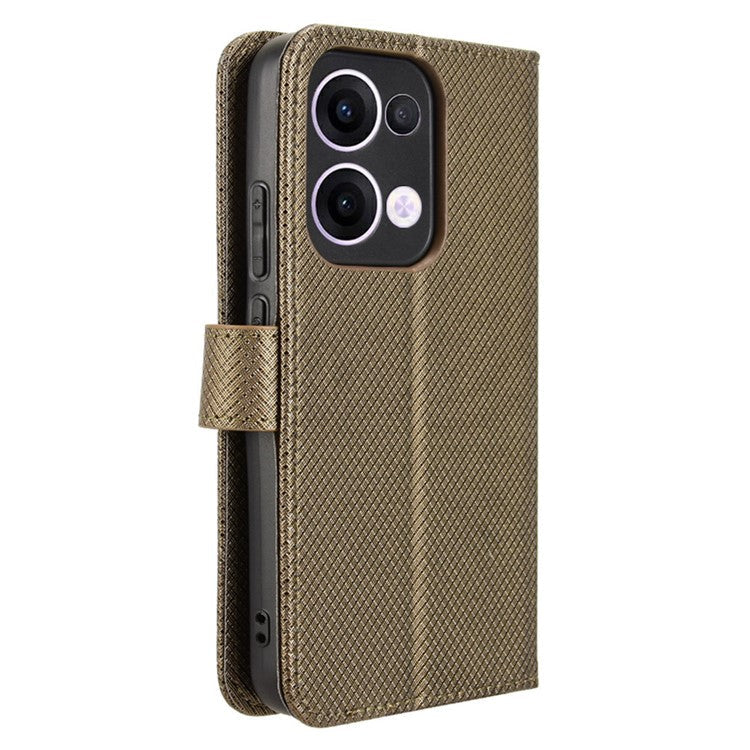 For Oppo Reno13 5G (Global) Case PU Leather Diamond Texture Wallet Phone Cover - Brown