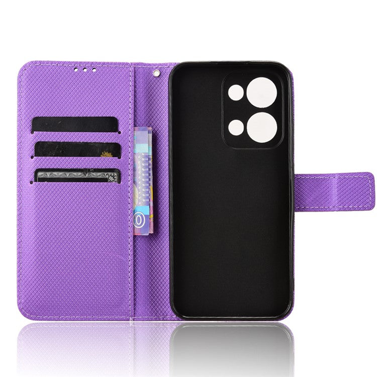 For Oppo Reno13 5G (Global) Case PU Leather Diamond Texture Wallet Phone Cover - Purple