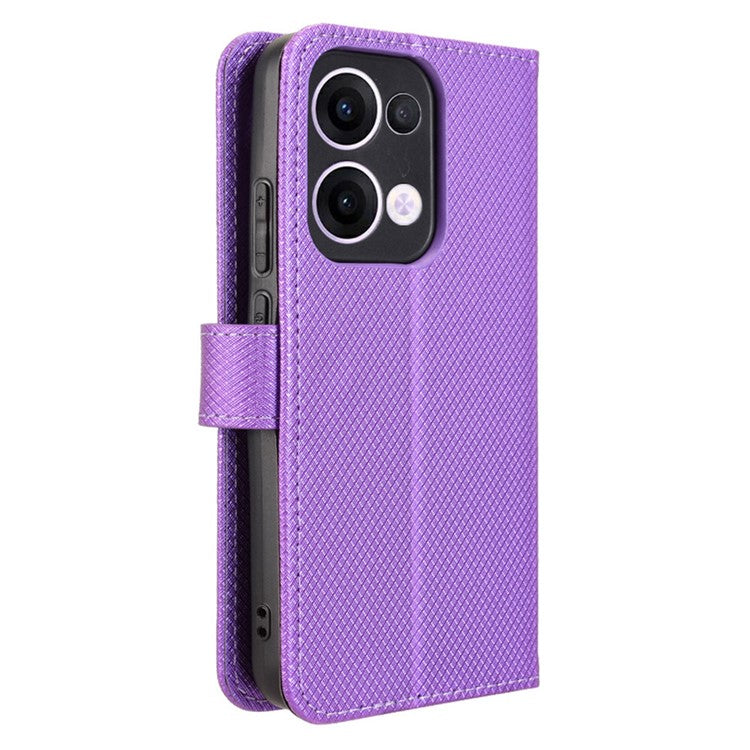 For Oppo Reno13 5G (Global) Case PU Leather Diamond Texture Wallet Phone Cover - Purple