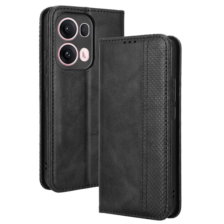 For Oppo Reno13 Pro 5G Leather Case Wallet Stand Retro Texture Phone Cover - Black