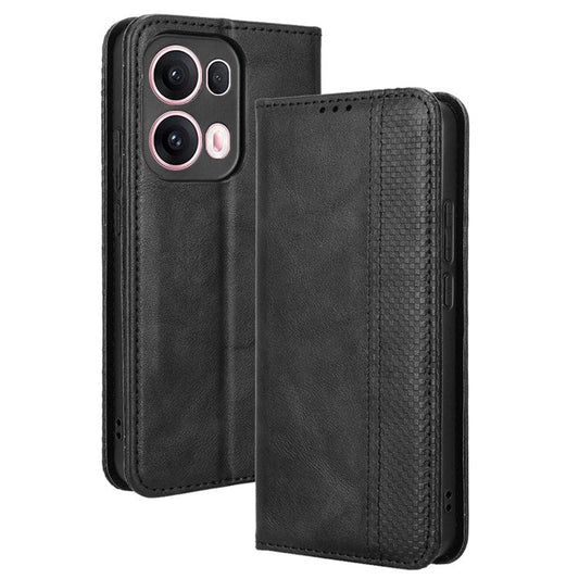 For Oppo Reno13 Pro 5G Leather Case Wallet Stand Retro Texture Phone Cover - Black