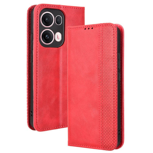 For Oppo Reno13 Pro 5G Leather Case Wallet Stand Retro Texture Phone Cover - Red