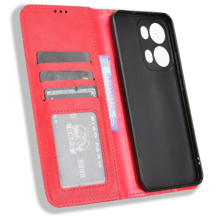 For Oppo Reno13 Pro 5G Leather Case Wallet Stand Retro Texture Phone Cover - Red
