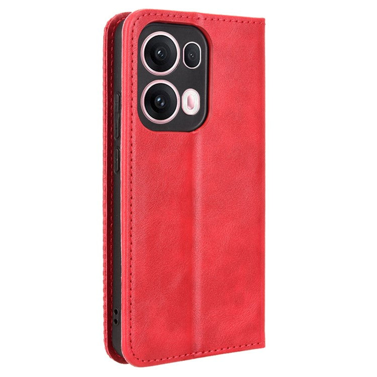 For Oppo Reno13 Pro 5G Leather Case Wallet Stand Retro Texture Phone Cover - Red