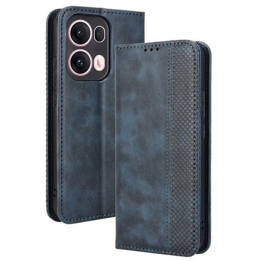 For Oppo Reno13 Pro 5G Leather Case Wallet Stand Retro Texture Phone Cover - Blue
