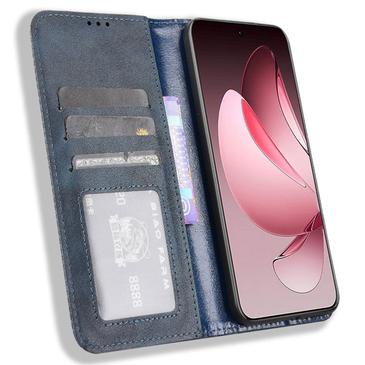 For Oppo Reno13 Pro 5G Leather Case Wallet Stand Retro Texture Phone Cover - Blue