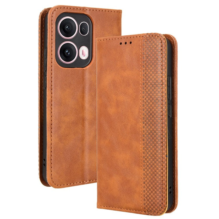 For Oppo Reno13 Pro 5G Leather Case Wallet Stand Retro Texture Phone Cover - Brown