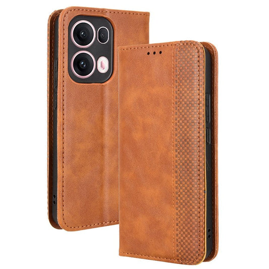 For Oppo Reno13 Pro 5G Leather Case Wallet Stand Retro Texture Phone Cover - Brown