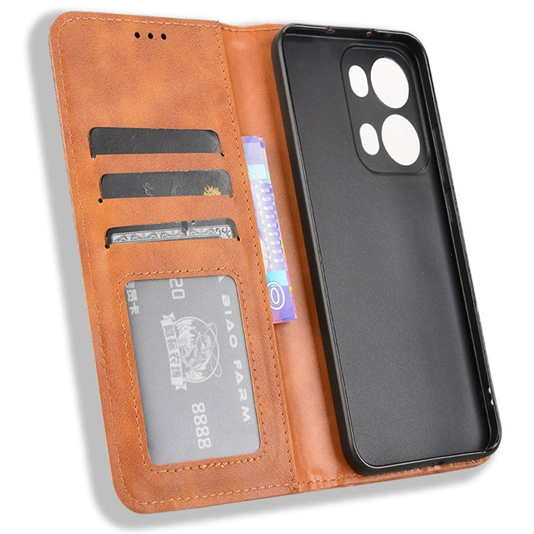 For Oppo Reno13 Pro 5G Leather Case Wallet Stand Retro Texture Phone Cover - Brown