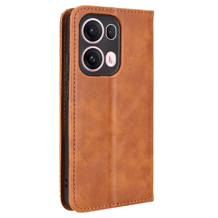 For Oppo Reno13 Pro 5G Leather Case Wallet Stand Retro Texture Phone Cover - Brown