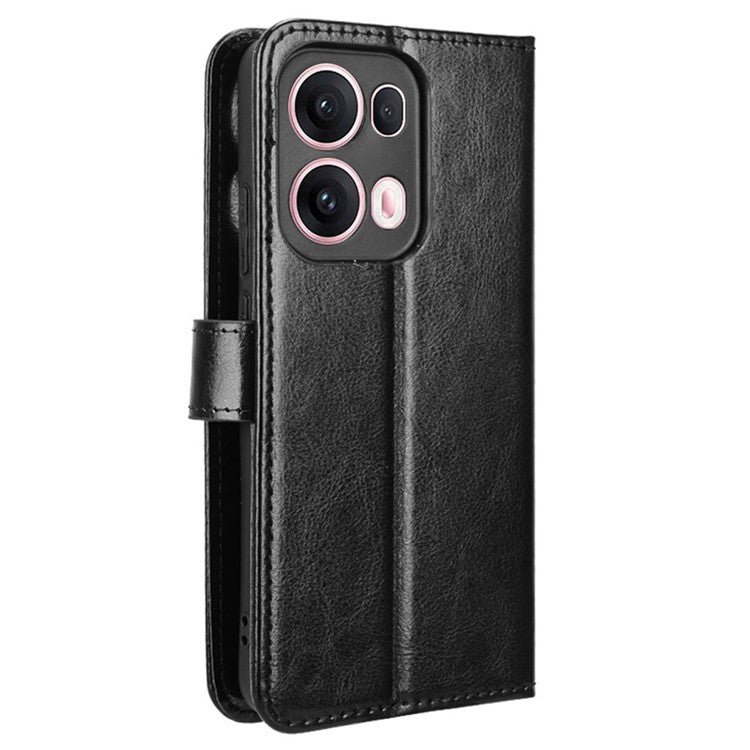For Oppo Reno13 Pro 5G Case Crazy Horse Texture PU Leather Phone Wallet Cover - Black